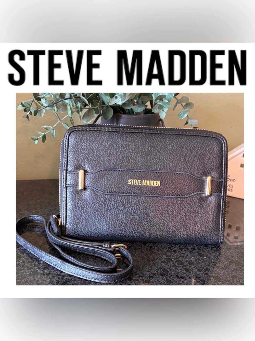 6/$20 Steve Madden Black Pebbled Leather Crossbody with Adjustable Strap NWOT